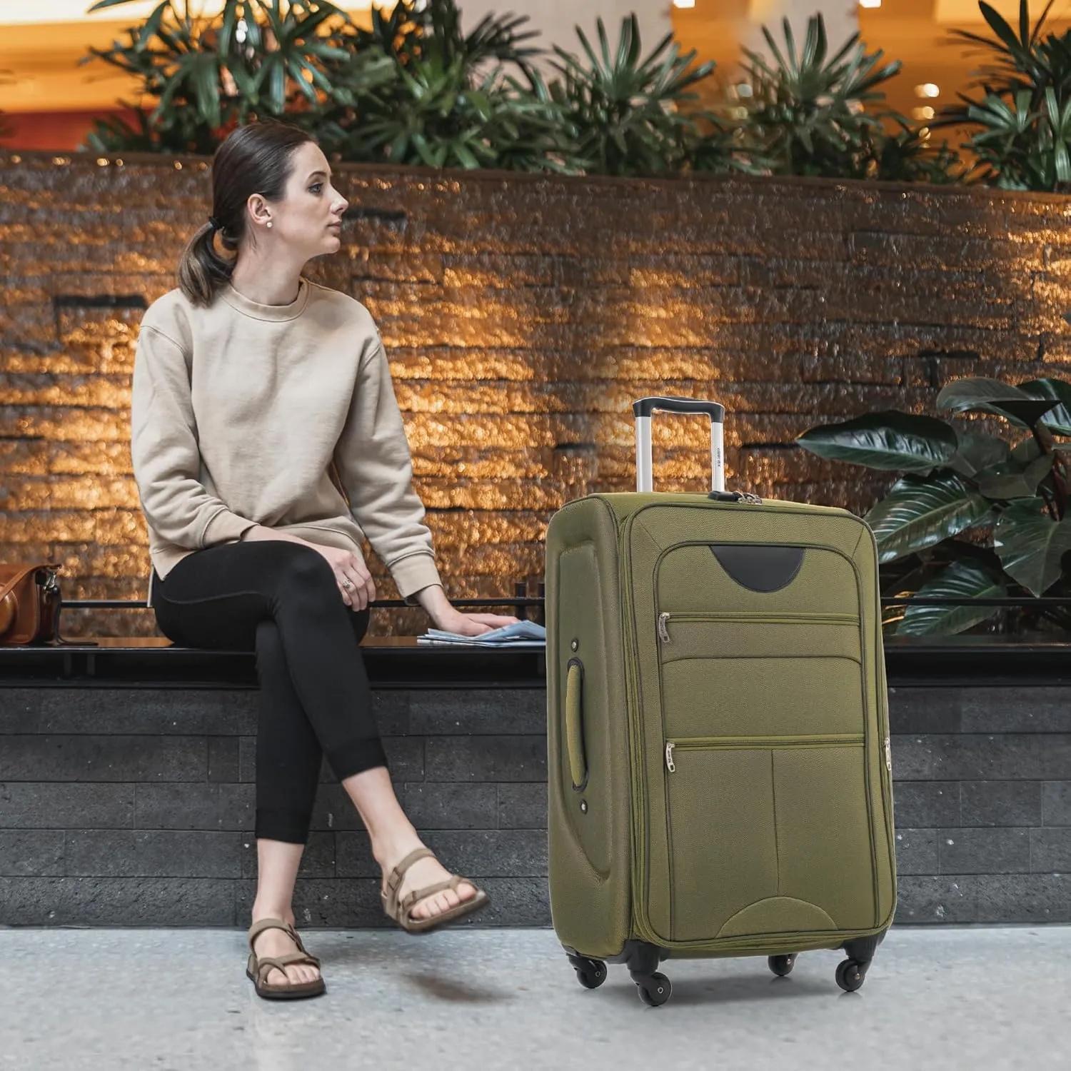 Merax Softside Luggage Set, Travel Suitcase Expandable Lightweight, 3 Piece Luggage Sets with Spinner Wheels 22" 26" 30" Suitcase with TSA Lock (Army Green)