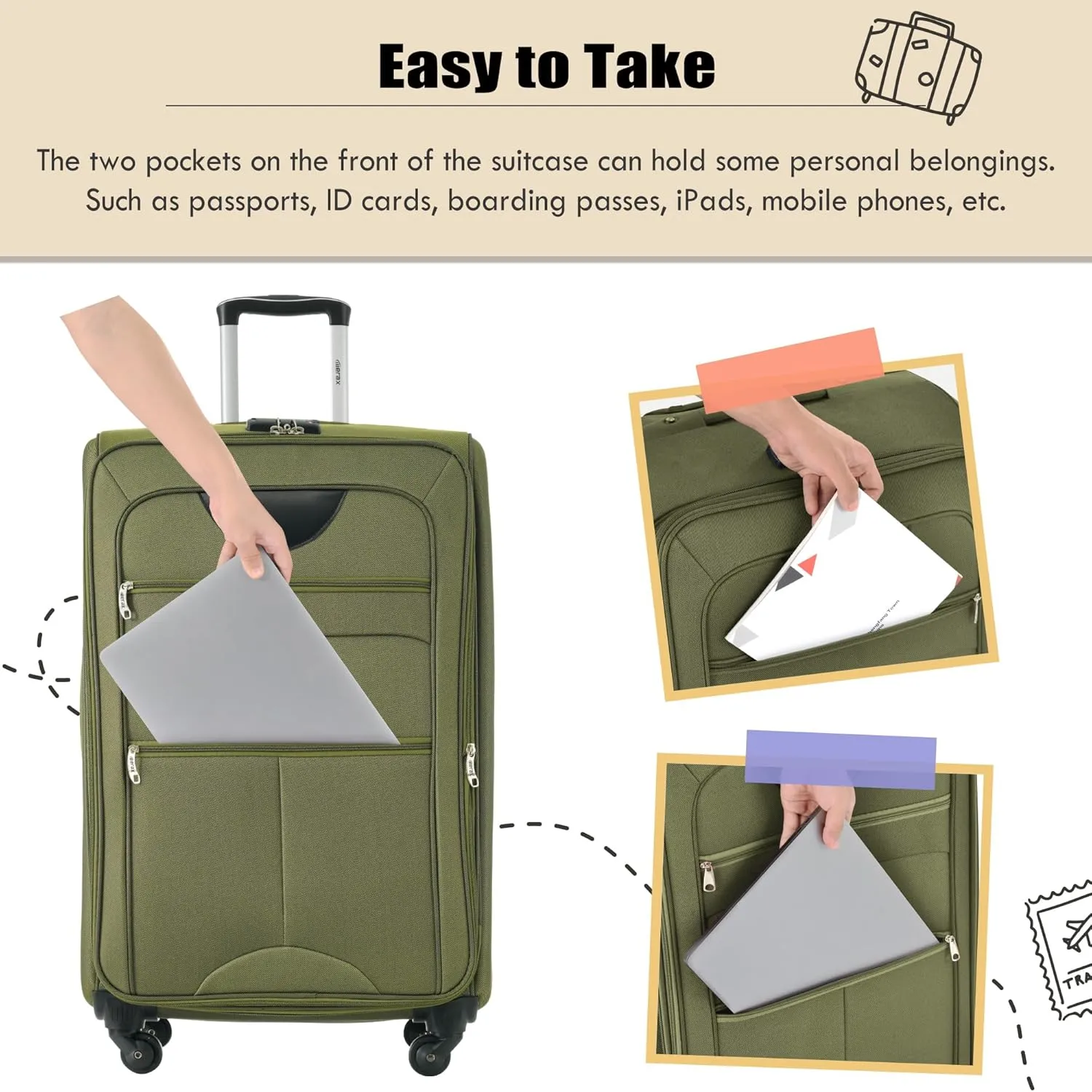 Merax Softside Luggage Set, Travel Suitcase Expandable Lightweight, 3 Piece Luggage Sets with Spinner Wheels 22" 26" 30" Suitcase with TSA Lock (Army Green)