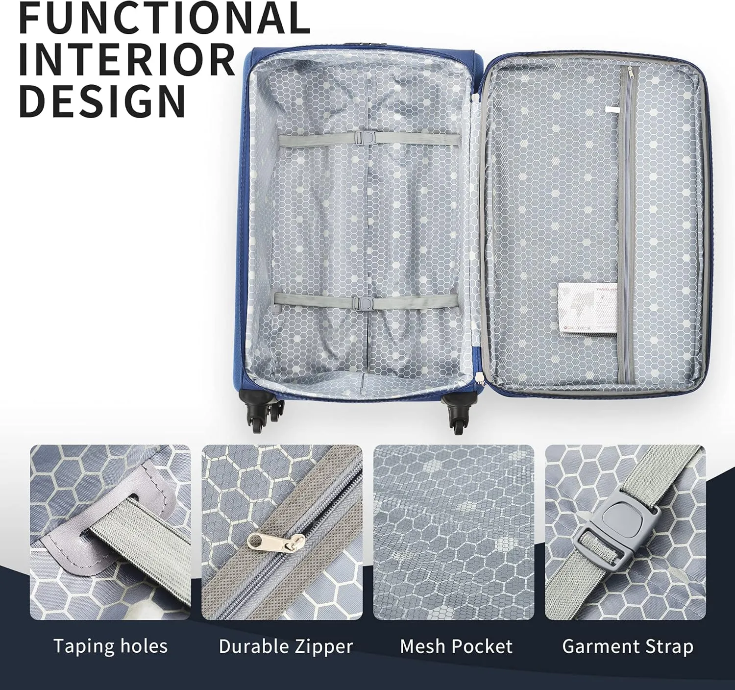 Merax Softside Luggage Set, Travel Suitcase Expandable Lightweight, 3 Piece Luggage Sets with Spinner Wheels 22" 26" 30" Suitcase with TSA Lock (Navy Blue)