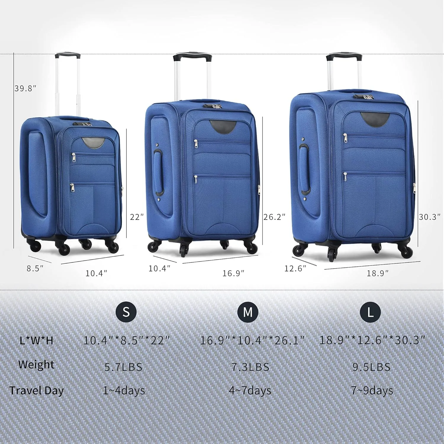 Merax Softside Luggage Set, Travel Suitcase Expandable Lightweight, 3 Piece Luggage Sets with Spinner Wheels 22" 26" 30" Suitcase with TSA Lock (Navy Blue)