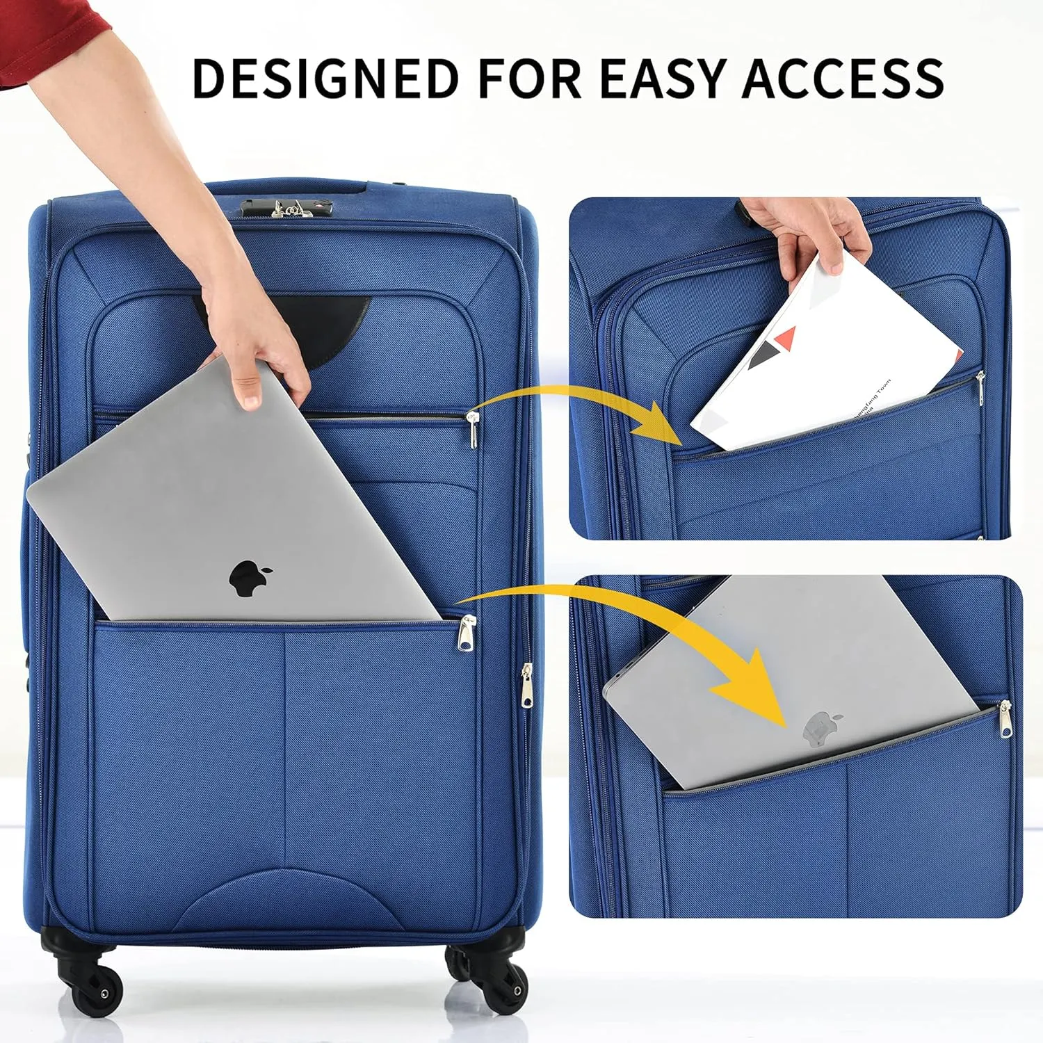 Merax Softside Luggage Set, Travel Suitcase Expandable Lightweight, 3 Piece Luggage Sets with Spinner Wheels 22" 26" 30" Suitcase with TSA Lock (Navy Blue)
