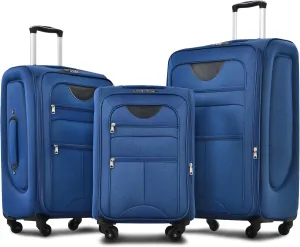 Merax Softside Luggage Set, Travel Suitcase Expandable Lightweight, 3 Piece Luggage Sets with Spinner Wheels 22" 26" 30" Suitcase with TSA Lock (Navy Blue)