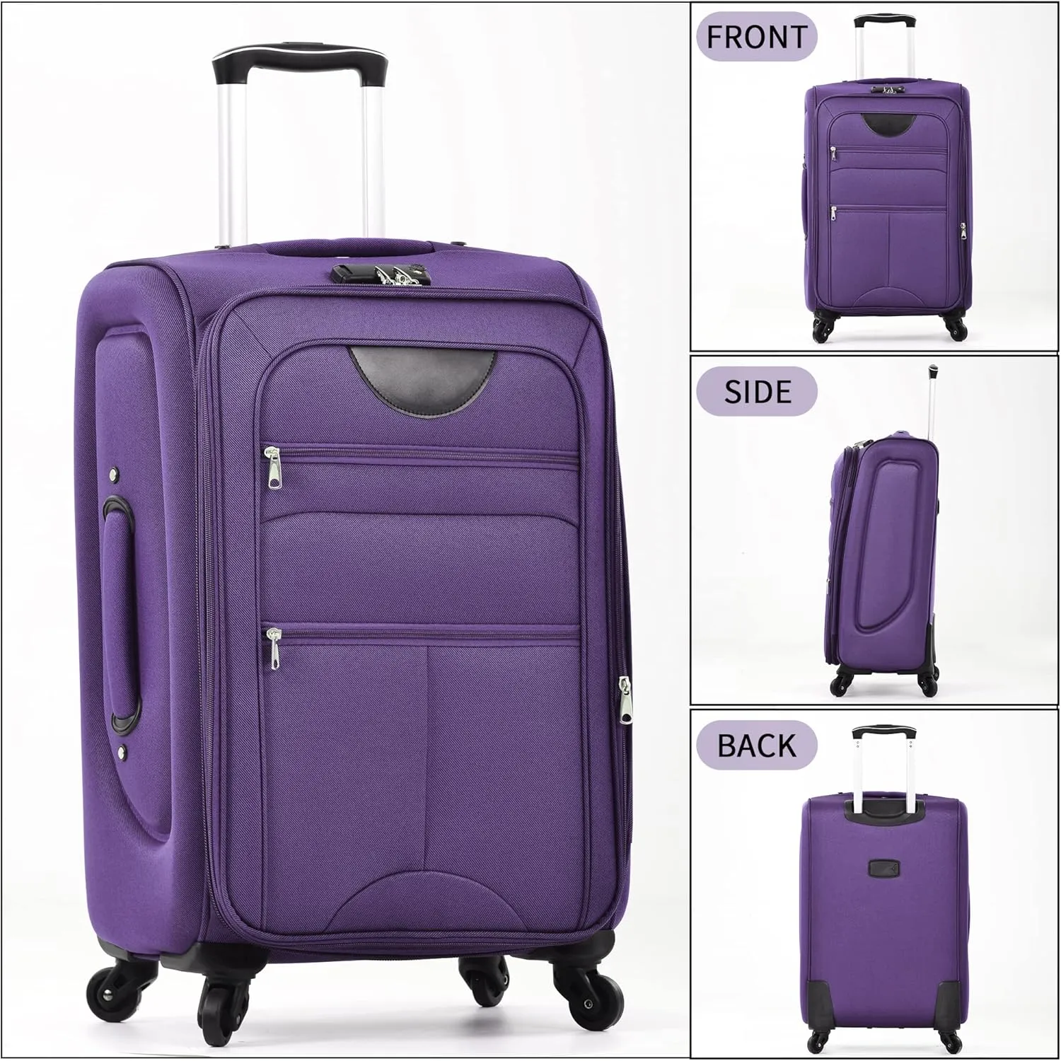 Merax Softside Luggage Set, Travel Suitcase Expandable Lightweight, 3 Piece Luggage Sets with Spinner Wheels 22" 26" 30" Suitcase with TSA Lock (Purple)