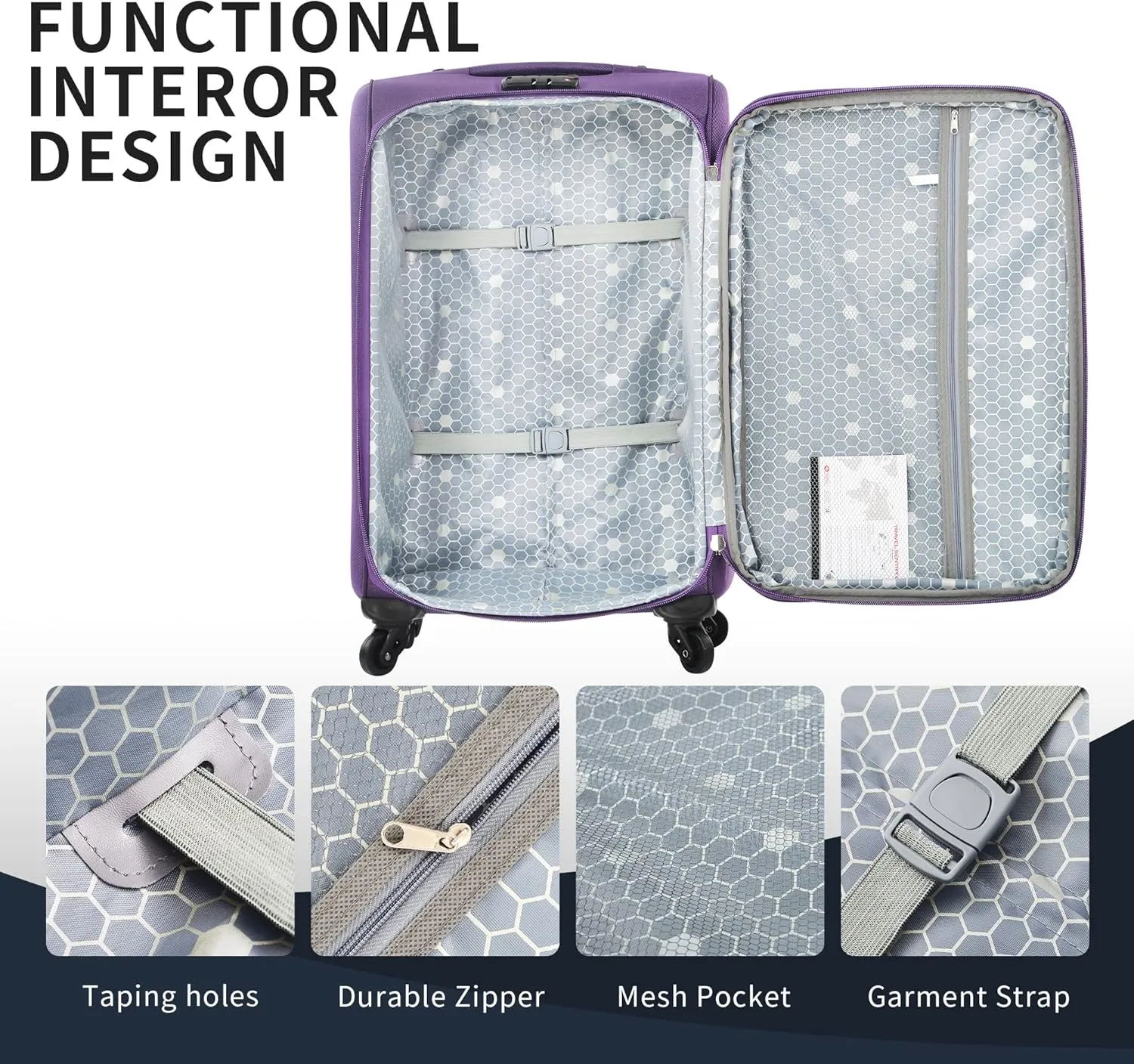 Merax Softside Luggage Set, Travel Suitcase Expandable Lightweight, 3 Piece Luggage Sets with Spinner Wheels 22" 26" 30" Suitcase with TSA Lock (Purple)