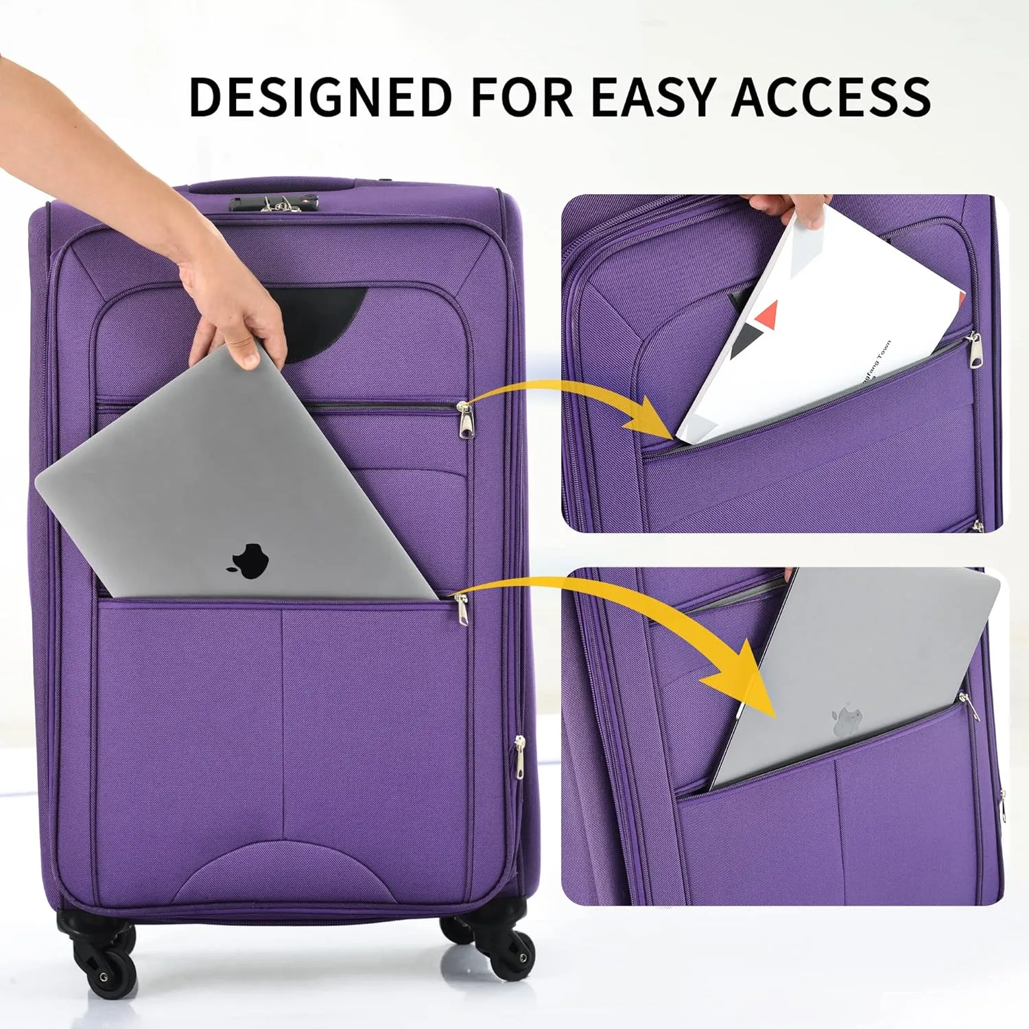 Merax Softside Luggage Set, Travel Suitcase Expandable Lightweight, 3 Piece Luggage Sets with Spinner Wheels 22" 26" 30" Suitcase with TSA Lock (Purple)