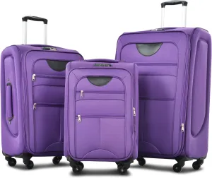 Merax Softside Luggage Set, Travel Suitcase Expandable Lightweight, 3 Piece Luggage Sets with Spinner Wheels 22" 26" 30" Suitcase with TSA Lock (Purple)