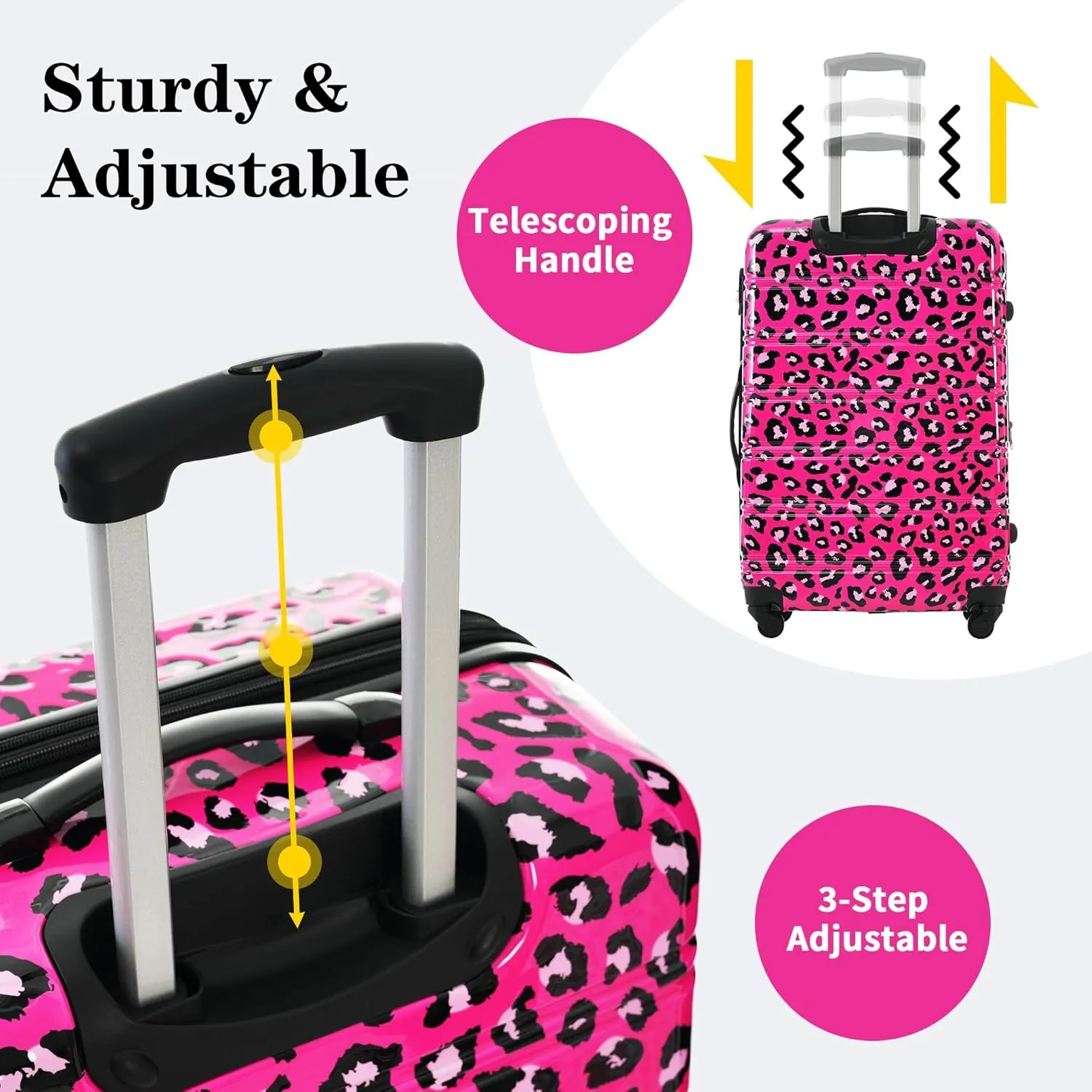 Merax Suitcase Set, Hardshell Luggage Sets 3 Piece with Spinner Wheels, Expandable Durable Suitcase with TSA Lock Lightweight 20" 24" 28", Hot Pink Leopard