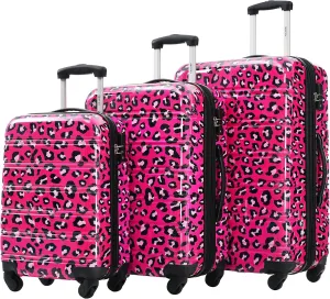Merax Suitcase Set, Hardshell Luggage Sets 3 Piece with Spinner Wheels, Expandable Durable Suitcase with TSA Lock Lightweight 20" 24" 28", Hot Pink Leopard