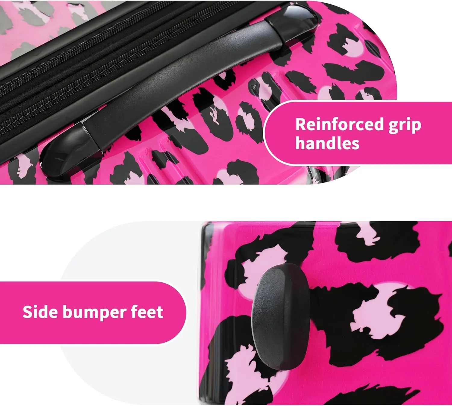 Merax Suitcase Set, Hardshell Luggage Sets 3 Piece with Spinner Wheels, Expandable Durable Suitcase with TSA Lock Lightweight 20" 24" 28", Hot Pink Leopard