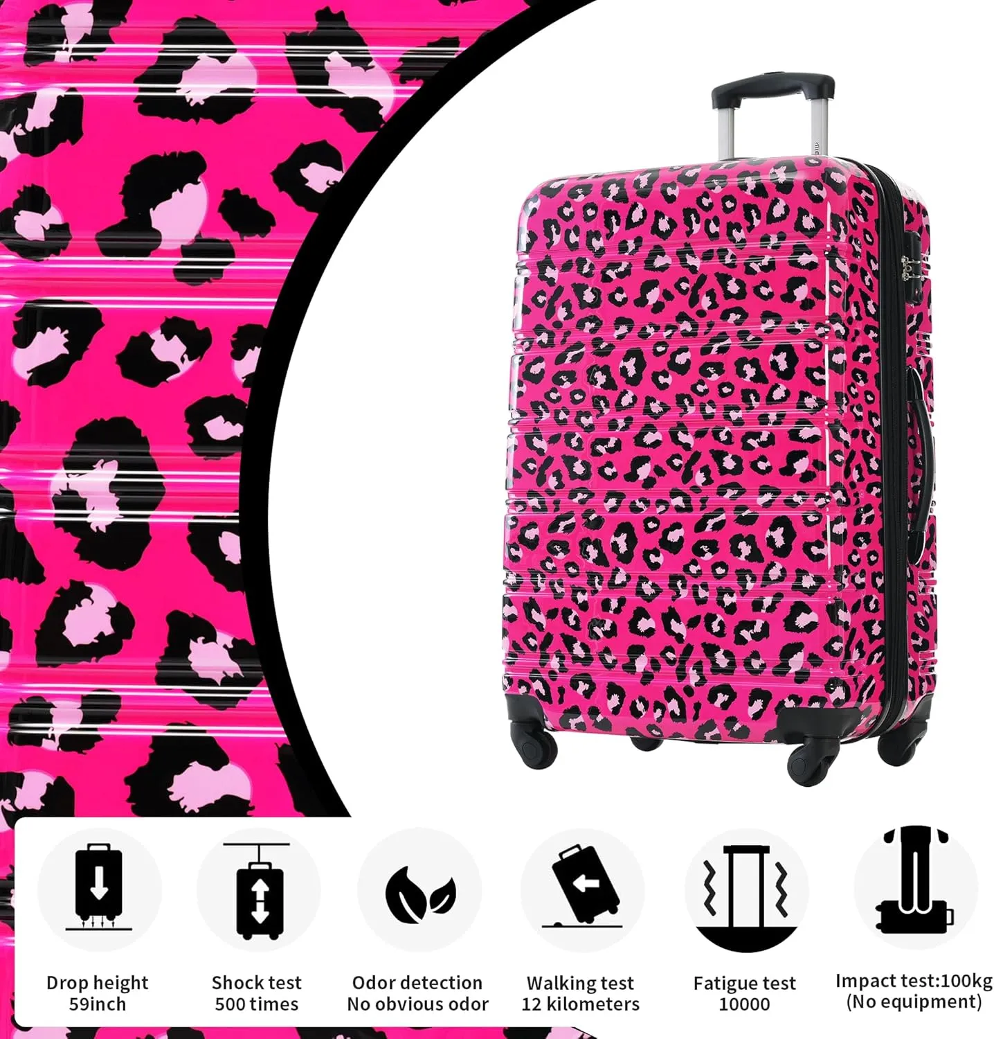 Merax Suitcase Set, Hardshell Luggage Sets 3 Piece with Spinner Wheels, Expandable Durable Suitcase with TSA Lock Lightweight 20" 24" 28", Hot Pink Leopard