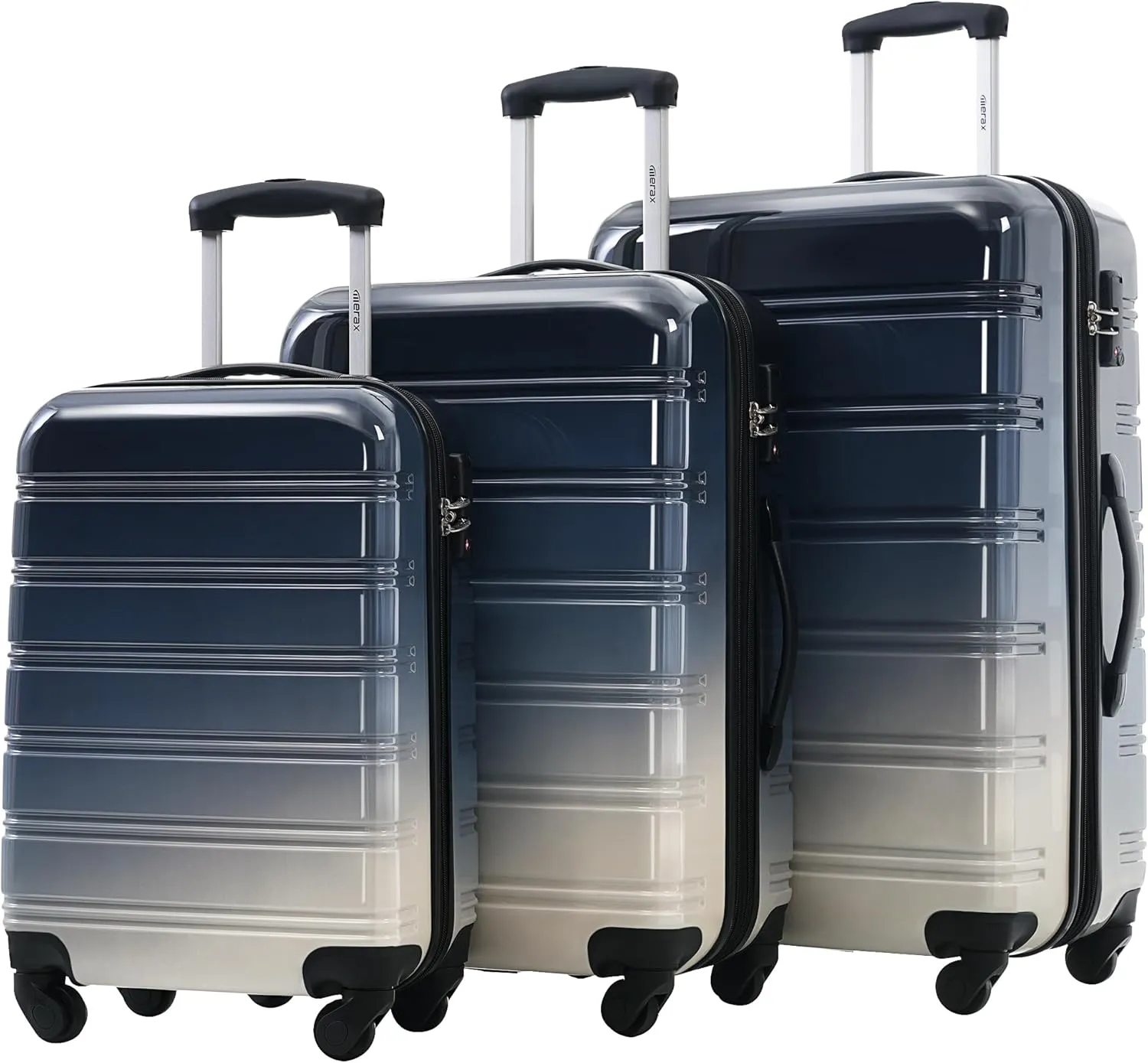 Merax Suitcase Set, Hardshell Luggage Sets 3 Piece with Spinner Wheels, Expandable Gradient Color Suitcase with TSA Lock Lightweight 20" 24" 28", Gradient Black
