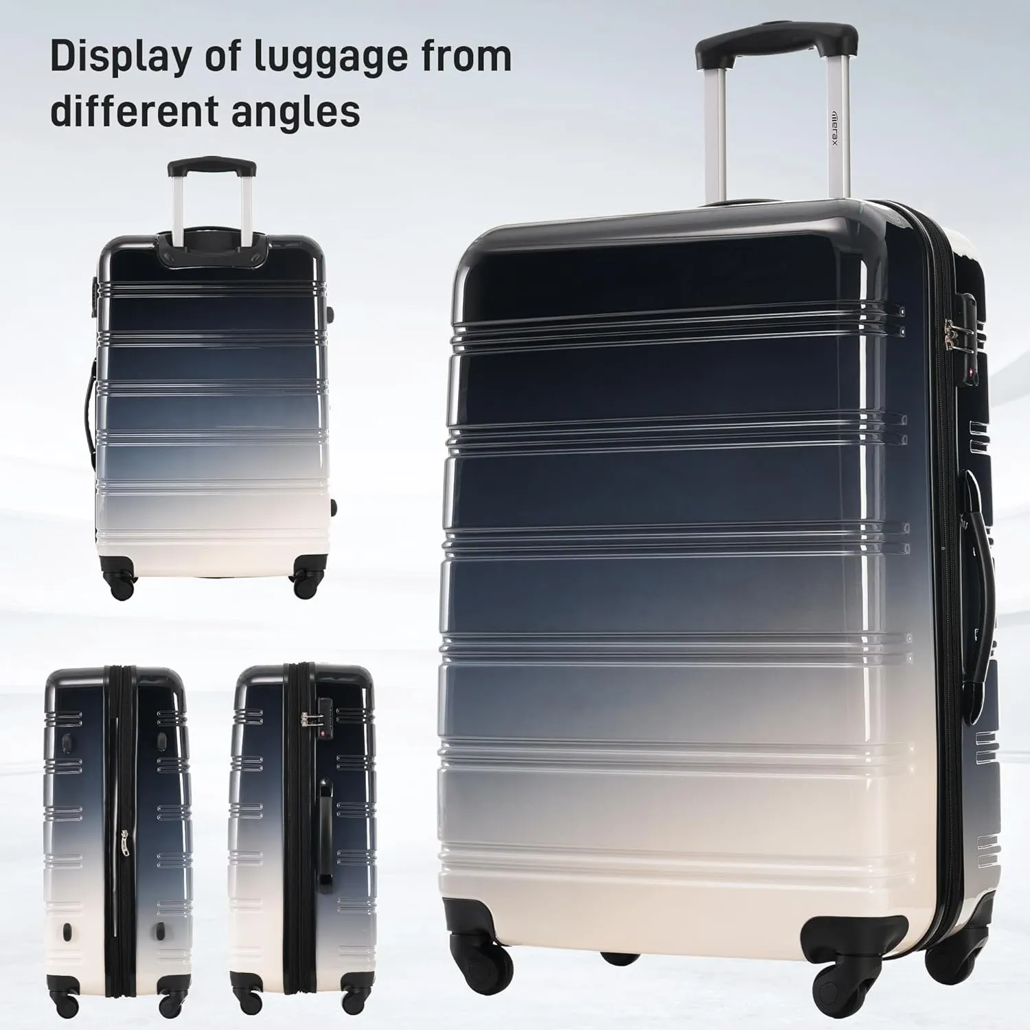 Merax Suitcase Set, Hardshell Luggage Sets 3 Piece with Spinner Wheels, Expandable Gradient Color Suitcase with TSA Lock Lightweight 20" 24" 28", Gradient Black