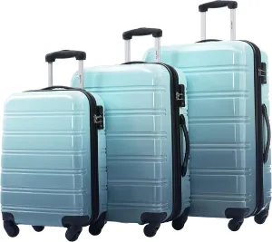 Merax Suitcase Set, Hardshell Luggage Sets 3 Piece with Spinner Wheels, Expandable Gradient Color Suitcase with TSA Lock Lightweight 20" 24" 28", Gradient Blue
