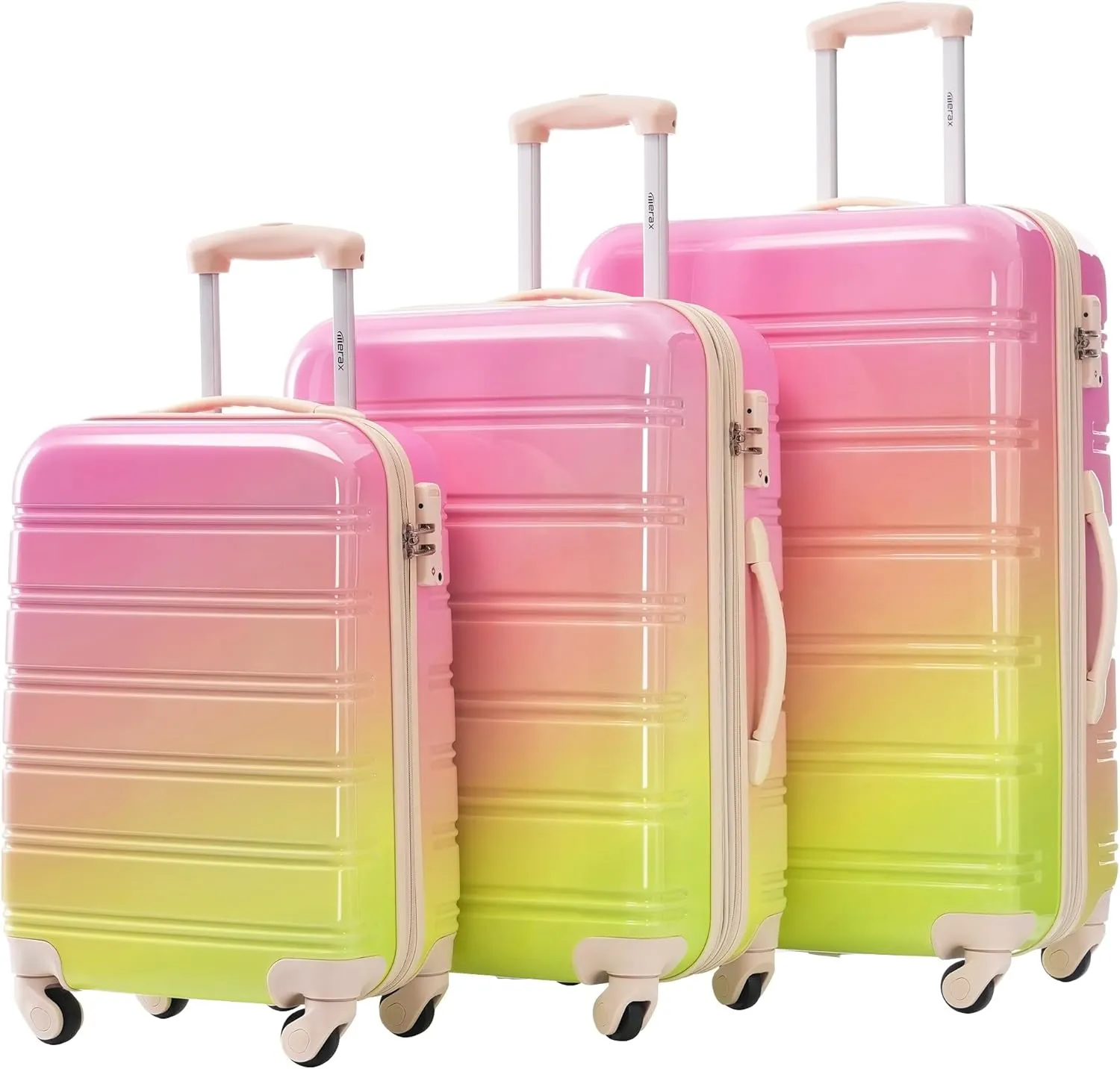 Merax Suitcase Set, Hardshell Luggage Sets 3 Piece with Spinner Wheels, Expandable Gradient Color Suitcase with TSA Lock Lightweight 20" 24" 28", Pink and Green