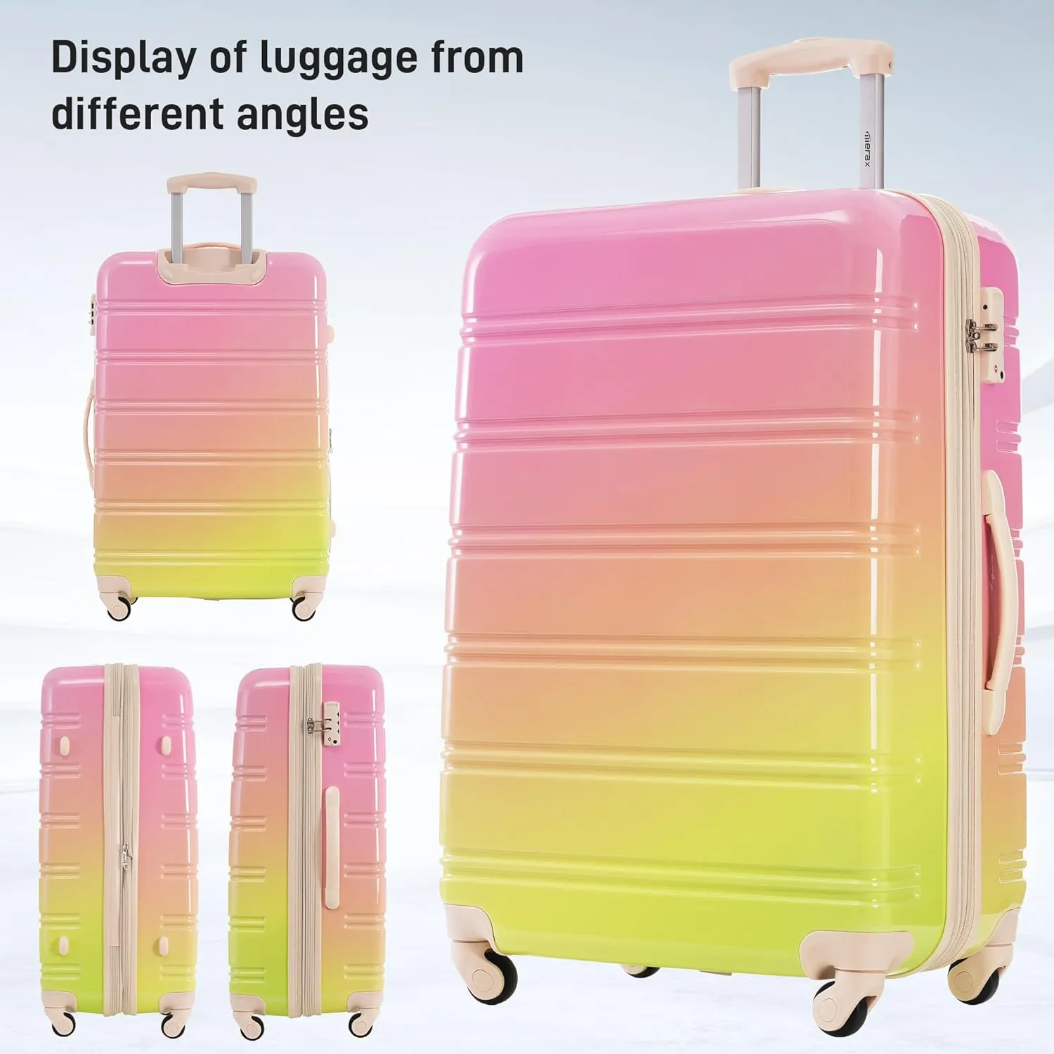 Merax Suitcase Set, Hardshell Luggage Sets 3 Piece with Spinner Wheels, Expandable Gradient Color Suitcase with TSA Lock Lightweight 20" 24" 28", Pink and Green