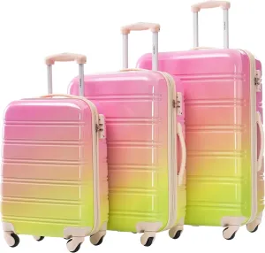 Merax Suitcase Set, Hardshell Luggage Sets 3 Piece with Spinner Wheels, Expandable Gradient Color Suitcase with TSA Lock Lightweight 20" 24" 28", Pink and Green
