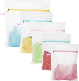 Mesh Laundry Bag 5 Pack with Fine Mesh & Coarse Mesh, OUYOOLE Pouches of Textile for Washing Machine, Laundry Wash Bag for Travel, Delicates, Baby Clothes, Lingerie, Socks
