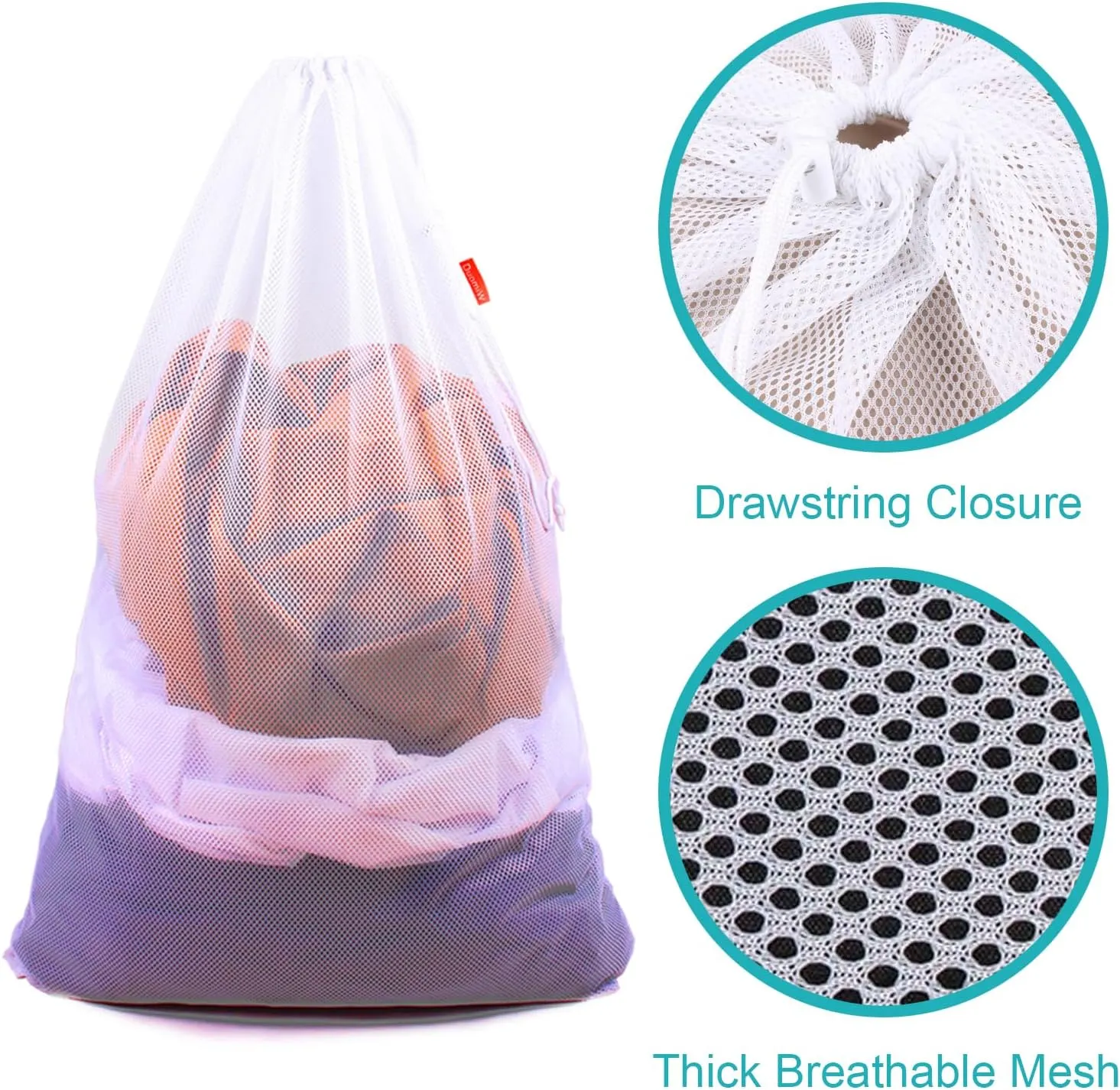 Mesh Laundry Bag Heavy Duty Drawstring Bag, Factories, College, Dorm, Travel and Apartment Dwellers, 24 x 36 Inches (2 White & 1 Black)