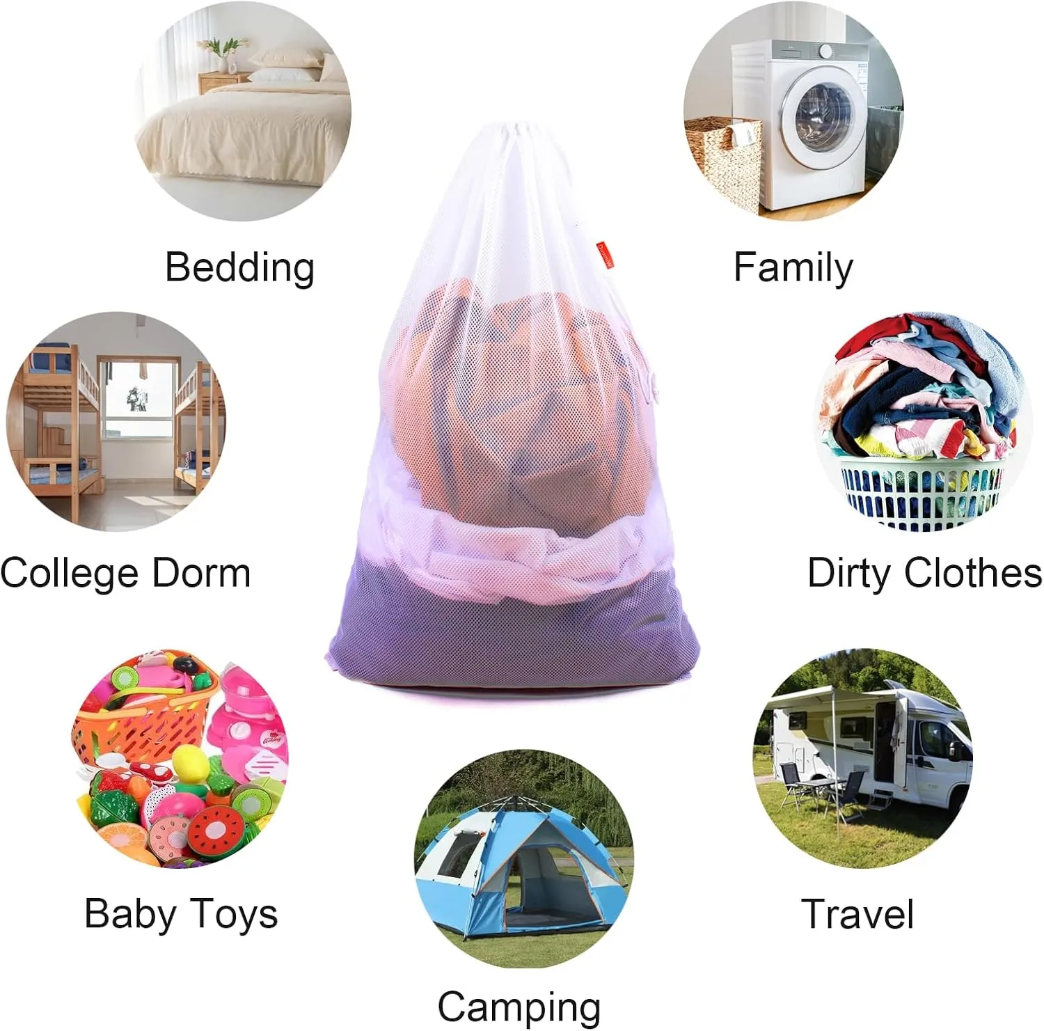 Mesh Laundry Bag Heavy Duty Drawstring Bag, Factories, College, Dorm, Travel and Apartment Dwellers, 24 x 36 Inches (2 White & 1 Black)