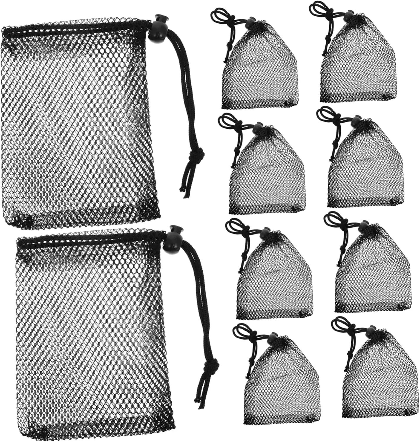 Mesh Shell Bag Set 10 Small Drawstring Pull String Bags Baseball Golf Case Sports Equipment Storage