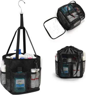 Mesh Shower Caddy Portable for College Dorm Room Essentials, Shower Bag with Hook and Drawstring, Travel Toiletry Bag Quick Dry Bathroom Bag with 6 Pockets for Bathroom, Gym, Swimming, Camping, Beach