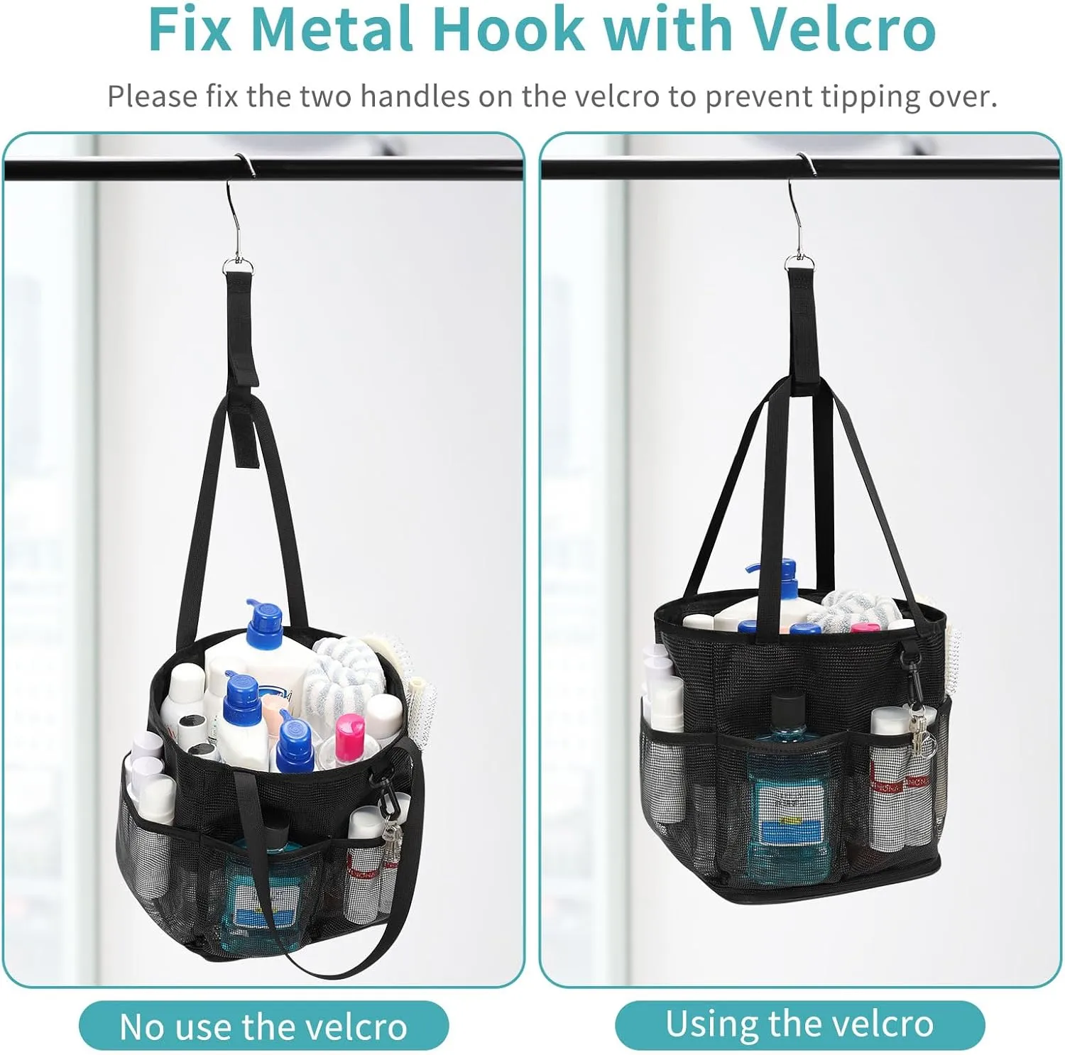 Mesh Shower Caddy Portable for College Dorm Room Essentials, Shower Bag with Hook and Drawstring, Travel Toiletry Bag Quick Dry Bathroom Bag with 6 Pockets for Bathroom, Gym, Swimming, Camping, Beach