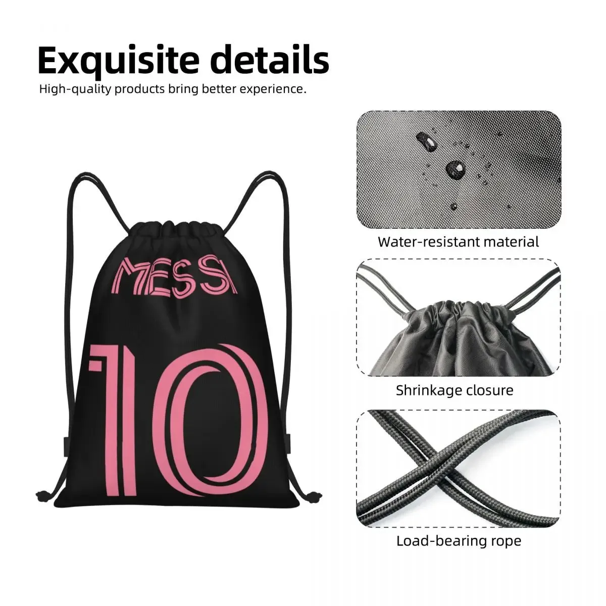 Messi 10 Pink Soccer Drawstring Bag Football Sports Gym Storage Backpack