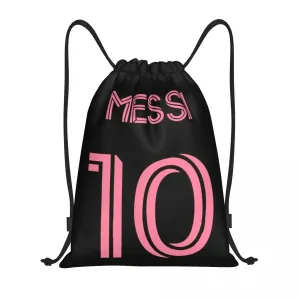 Messi 10 Pink Soccer Drawstring Bag Football Sports Gym Storage Backpack