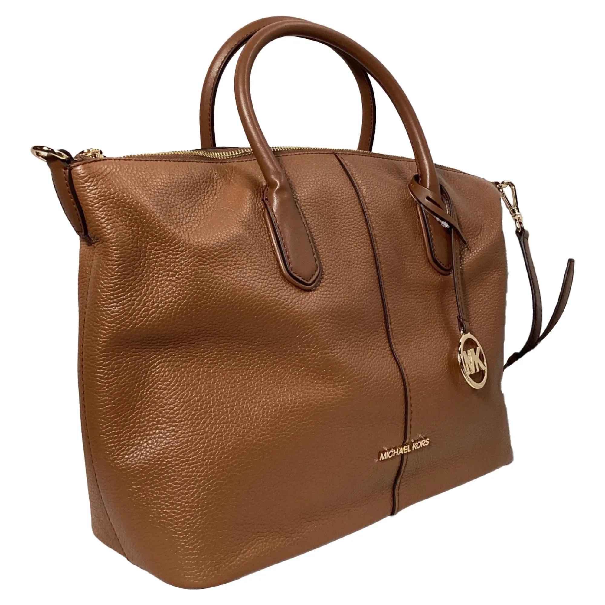 Michael Kors Hyde Large Satchel in Luggage Brown Pebbled Leather