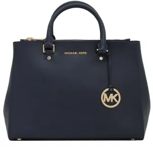 Michael Kors Sutton Patent Saffiano Leather Large Satchel- Navy