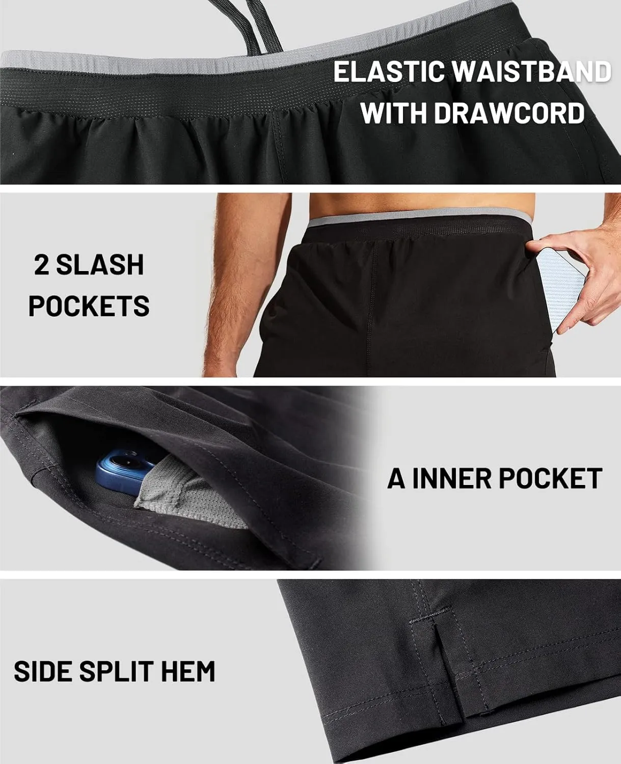 MIER Men's 2 in 1 Running Shorts with Liner 5" Quick Dry Gym Workout Athletic Shorts with Pockets, Lightweight, Breathable