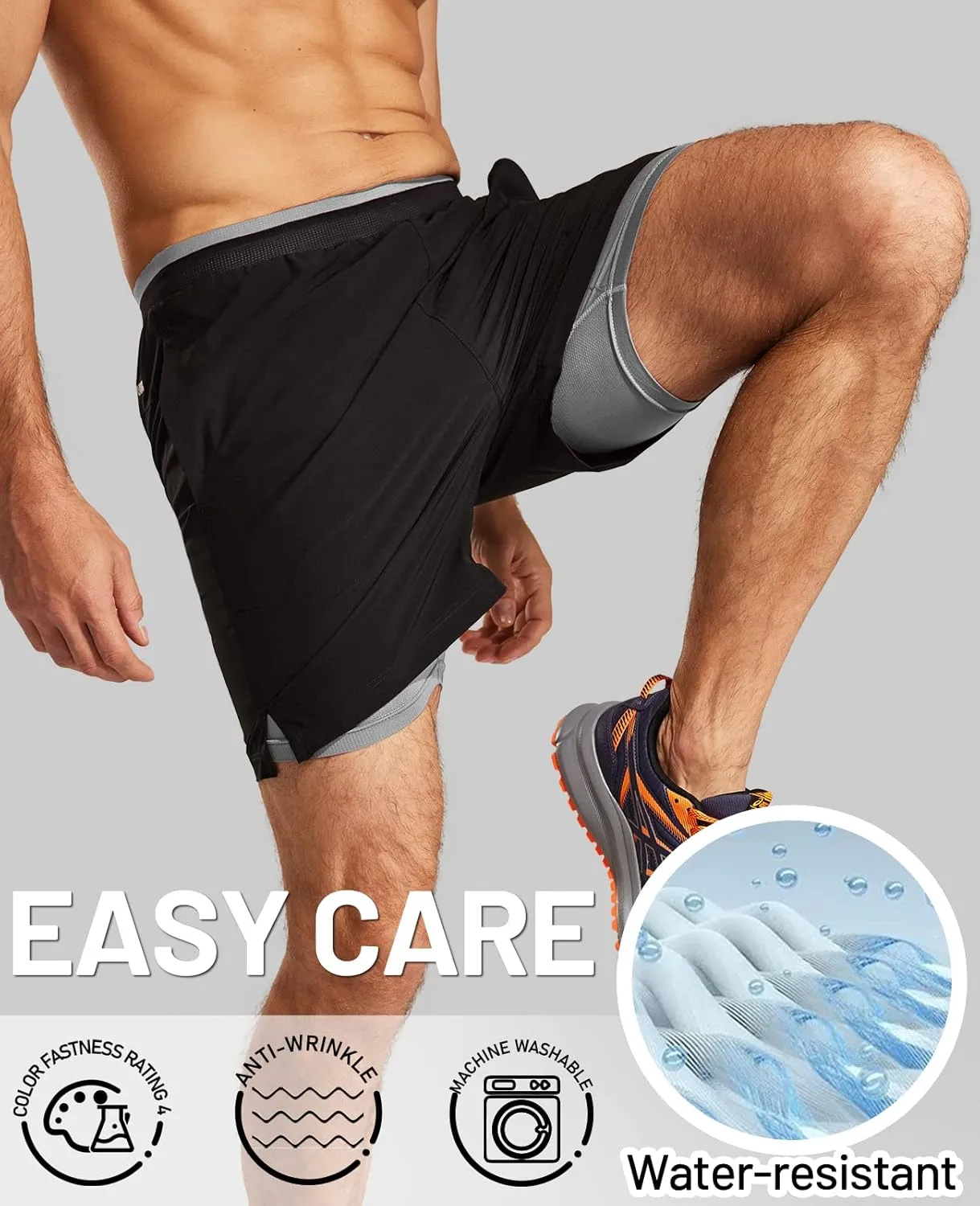 MIER Men's 2 in 1 Running Shorts with Liner 5" Quick Dry Gym Workout Athletic Shorts with Pockets, Lightweight, Breathable