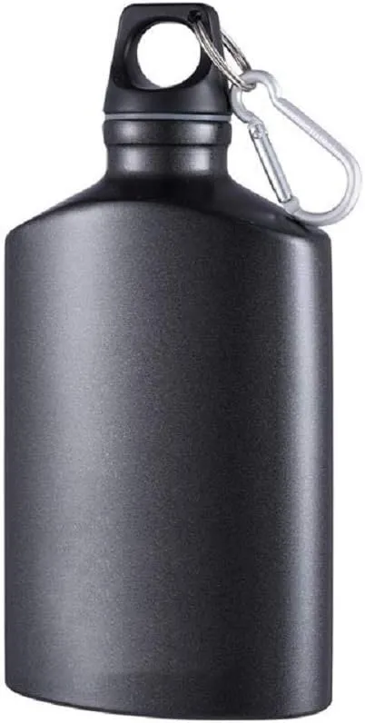 Military Canteen Water Bottle Aluminum - for Travel Camping Hiking Outdoor Recreation, with Hook Portable BPA Free, 18oz Black