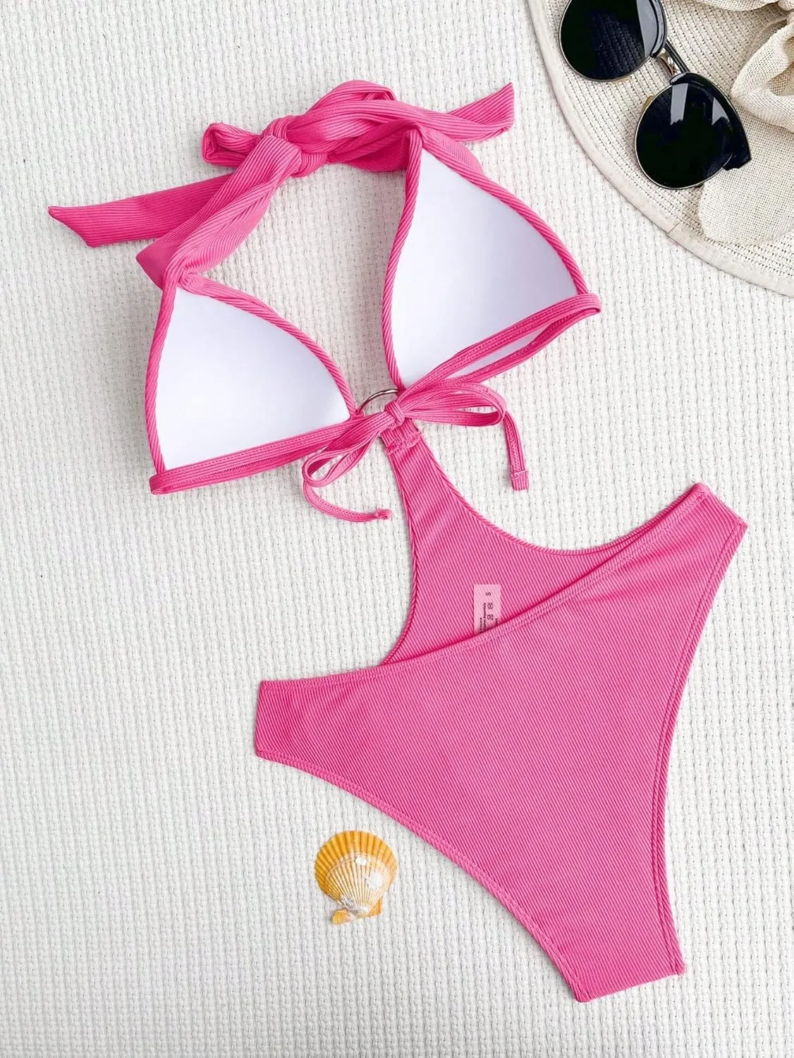Milumia Women's Ring Linked Cut Out Halter Onepiece Swimsuit Summer High Cut Push Up Bathing Suit