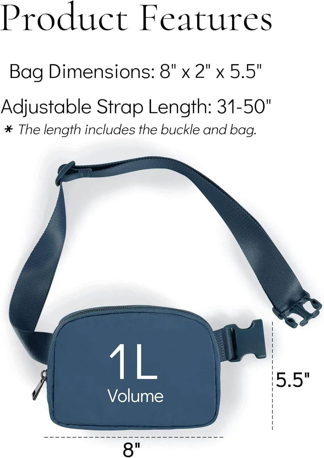 Mini Crossbody Belt Bag - Waterproof Fanny Pack for Women, Fashionable Running Belt Pouch in Navy Blue