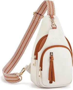 Missnine PU Leather Sling Bag for Women Crossbody Fanny Pack Quilted Chest Purse Trendy Travel Bag for Hiking Cycling with Tassel