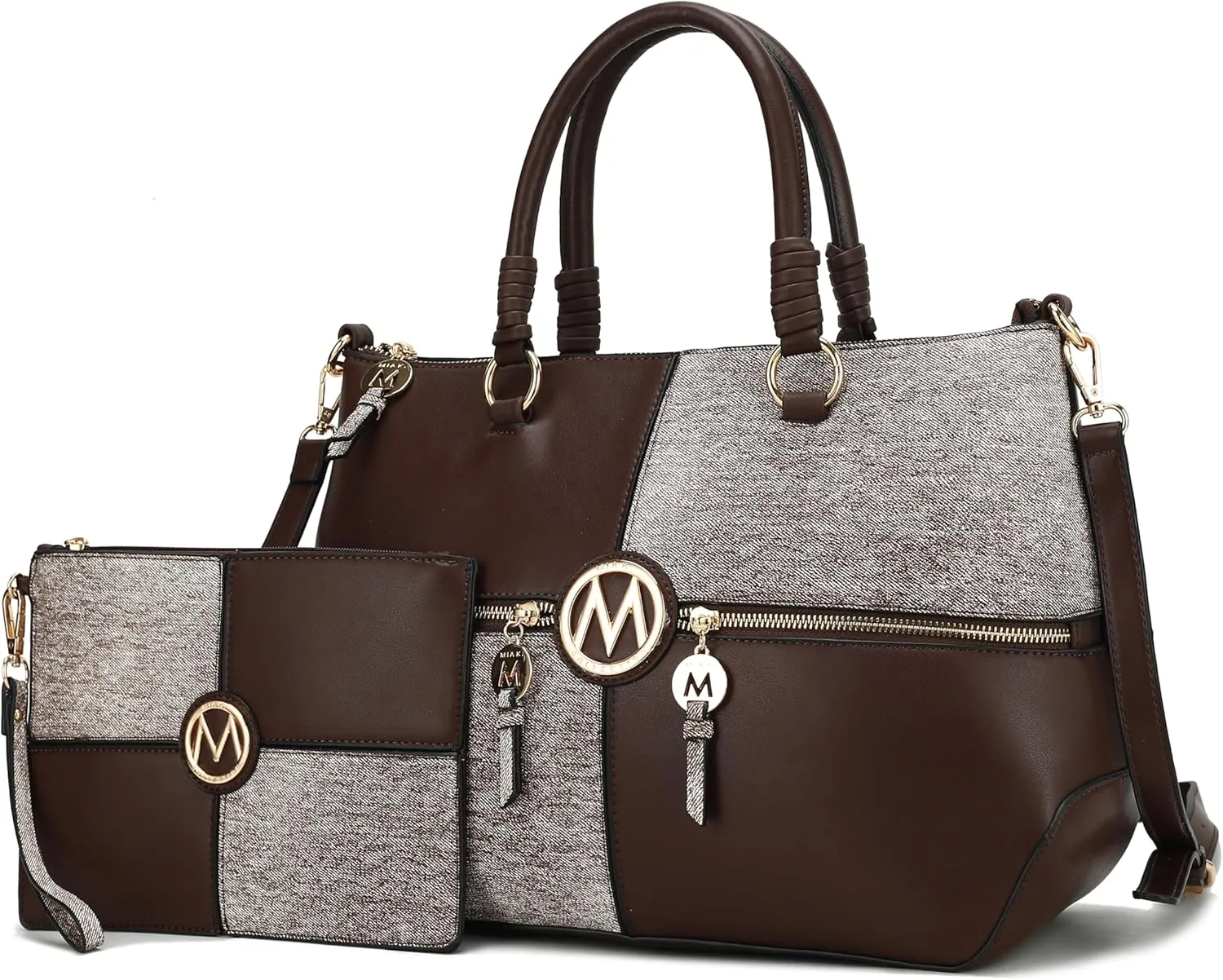 MKF Collection 2Pcs Satchel Bag for Women, Vegan Leather Crossbody Bag, Wristlet Bag Handbag Purse Tote Bag Set By Mia K