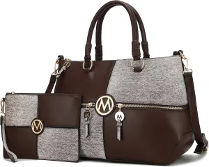 MKF Collection 2Pcs Satchel Bag for Women, Vegan Leather Crossbody Bag, Wristlet Bag Handbag Purse Tote Bag Set By Mia K