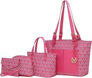 MKF Collection Tote Bag for Women, Shoulder Handbag & Wristlet Pouch Purse Top Handle Vegan Leather 4Pcs Set Pocketbook