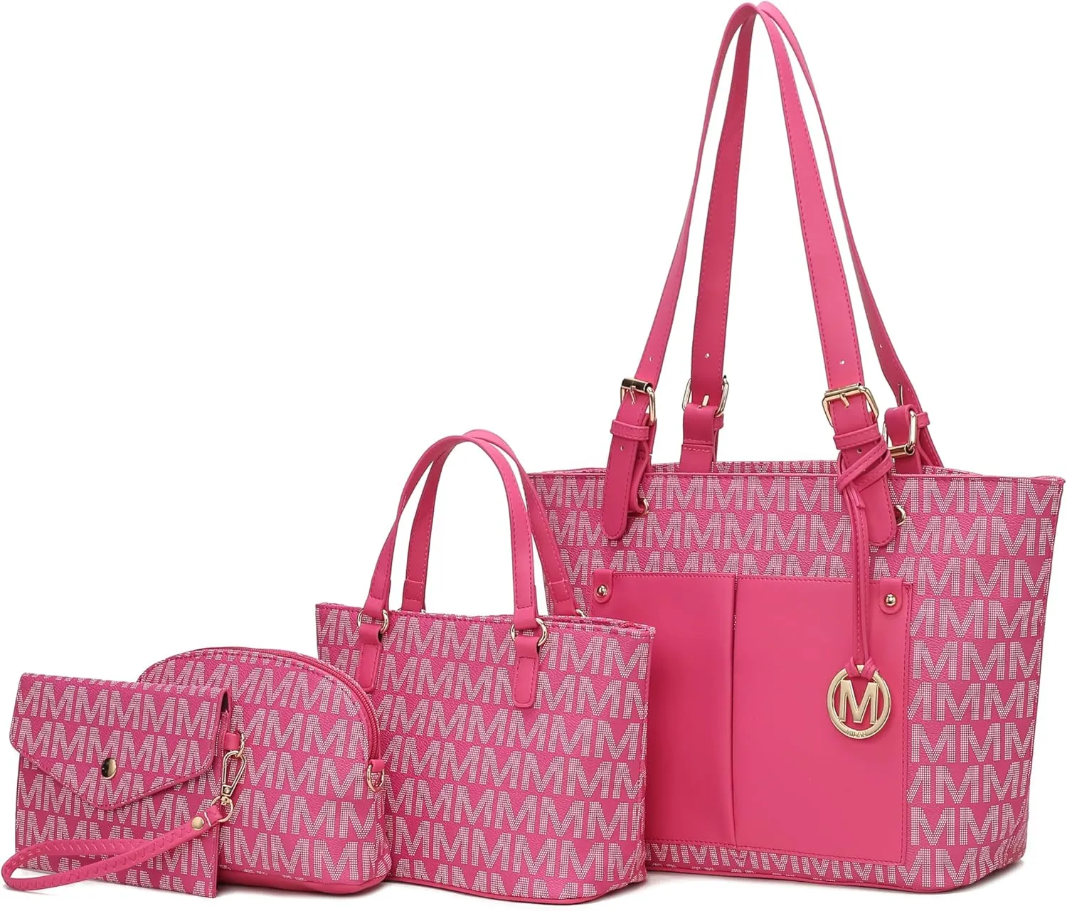 MKF Collection Tote Bag for Women, Shoulder Handbag & Wristlet Pouch Purse Top Handle Vegan Leather 4Pcs Set Pocketbook