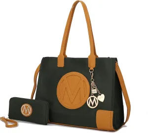 MKF-X616OL-MS Louise Tote & Wallet Set, Olive & Mustard