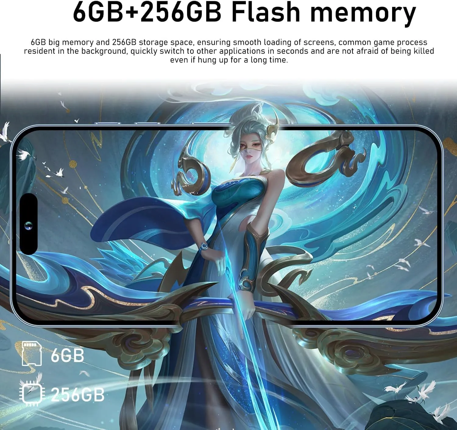 MMY I14 Pro MAX Unlocked Cell Phone, Long Battery Life 6.82" HD Screen Unlocked Phones, 6 256GB Android 13 Smartphone with 128G Memory Card, Dual SIM/Fingerprint Lock/Face ID/GPS (Blue Titanium)