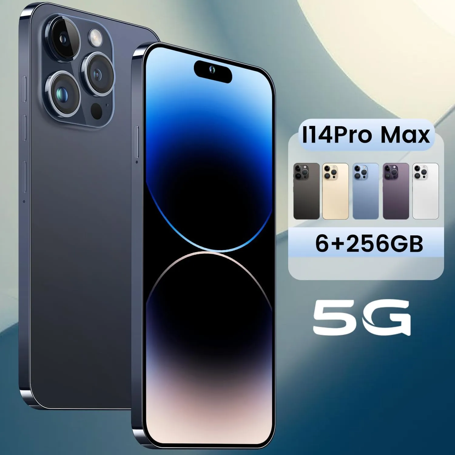 MMY I14 Pro MAX Unlocked Cell Phone, Long Battery Life 6.82" HD Screen Unlocked Phones, 6 256GB Android 13 Smartphone with 128G Memory Card, Dual SIM/Fingerprint Lock/Face ID/GPS (Blue Titanium)