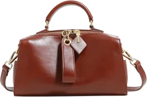 Mn&Sue Barrel Purses for Women Fashion Top Handle Satchel PU Leather Crossbody Bags Ladies Shoulder Purses with Wide Strap