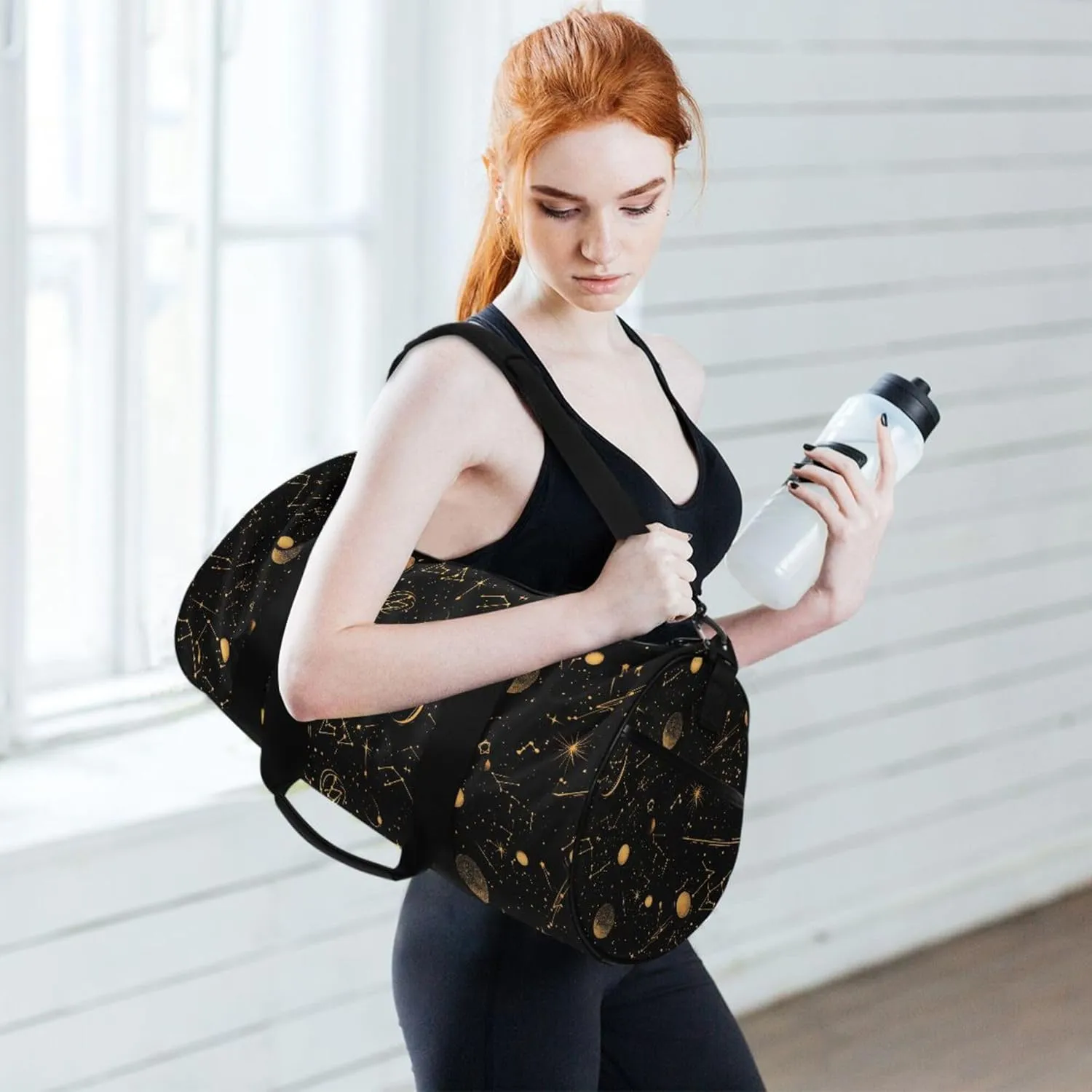 MNSRUU Sports Duffel Bags, Yellow Moon Star Galaxy Athletic Gym Bag Overnight Workout Travel Tote Luggage for Men Women Yoga