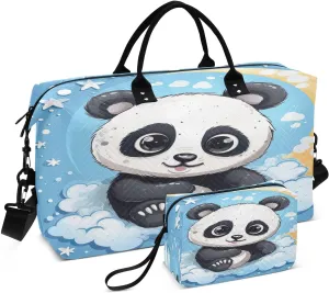 Moon Panda Bear Travel Duffel Bag with Toiletry Bag Weekender Bag for Carry on Sports Gym Bag for Sports Yoga Gym