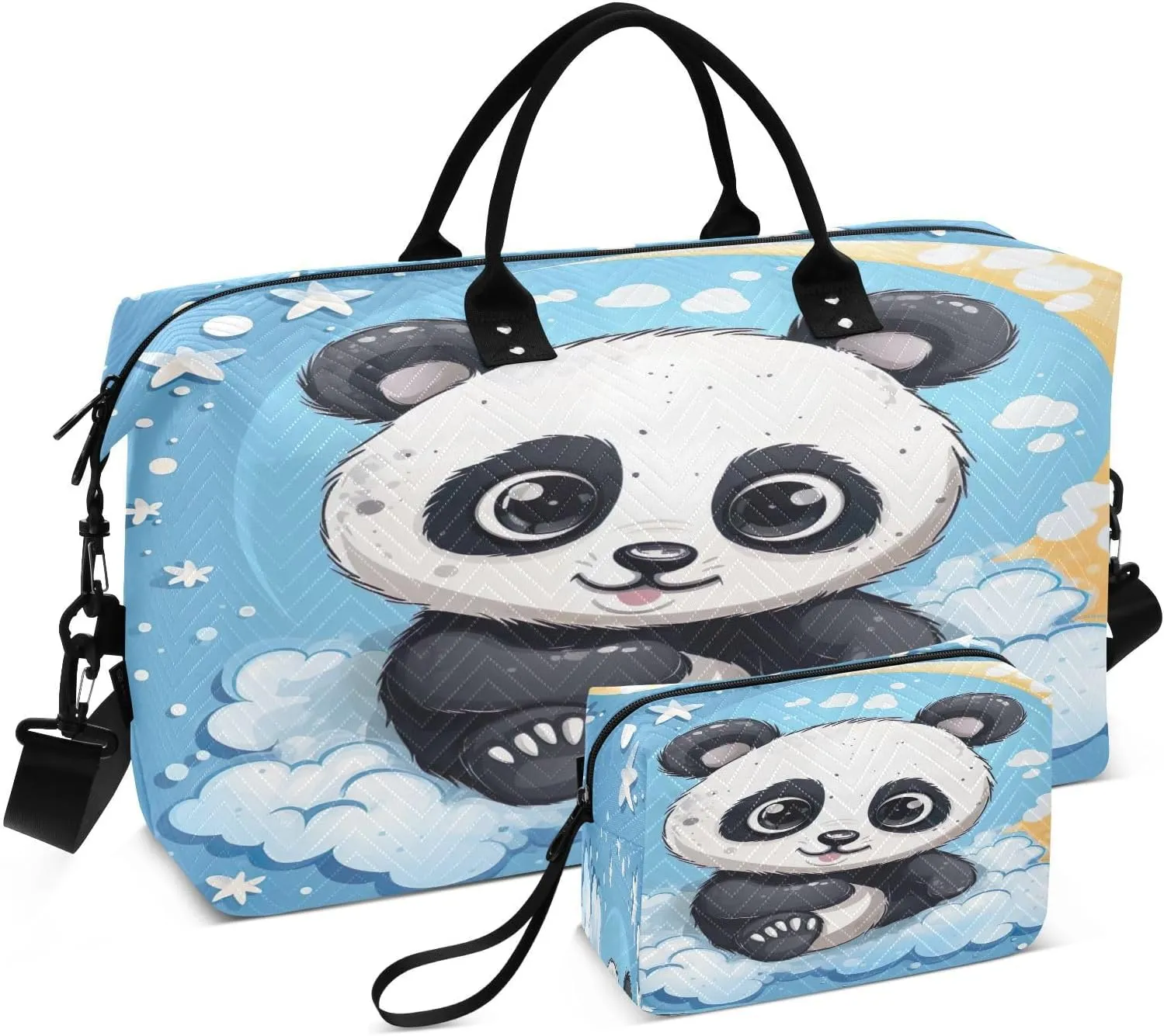 Moon Panda Bear Travel Duffel Bag with Toiletry Bag Weekender Bag for Carry on Sports Gym Bag for Sports Yoga Gym