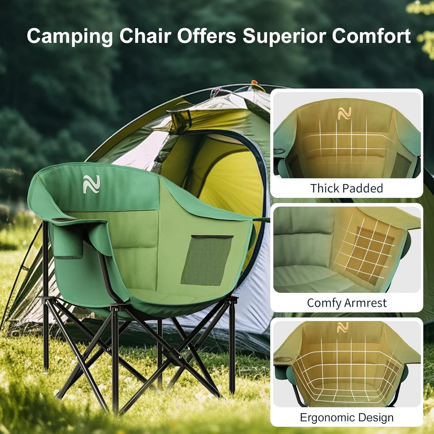 MOPHOTO Folding Camping Chair, Portable Camping Chairs for Adults, Fully Padded Folding Chairs Outdoor Sports, Lawn Chair Patio Lounge Chairs 400 LBS Capacity