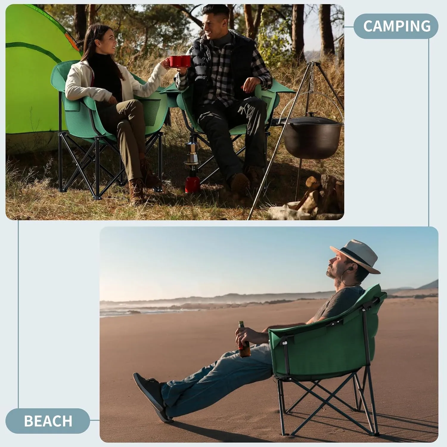MOPHOTO Folding Camping Chair, Portable Camping Chairs for Adults, Fully Padded Folding Chairs Outdoor Sports, Lawn Chair Patio Lounge Chairs 400 LBS Capacity