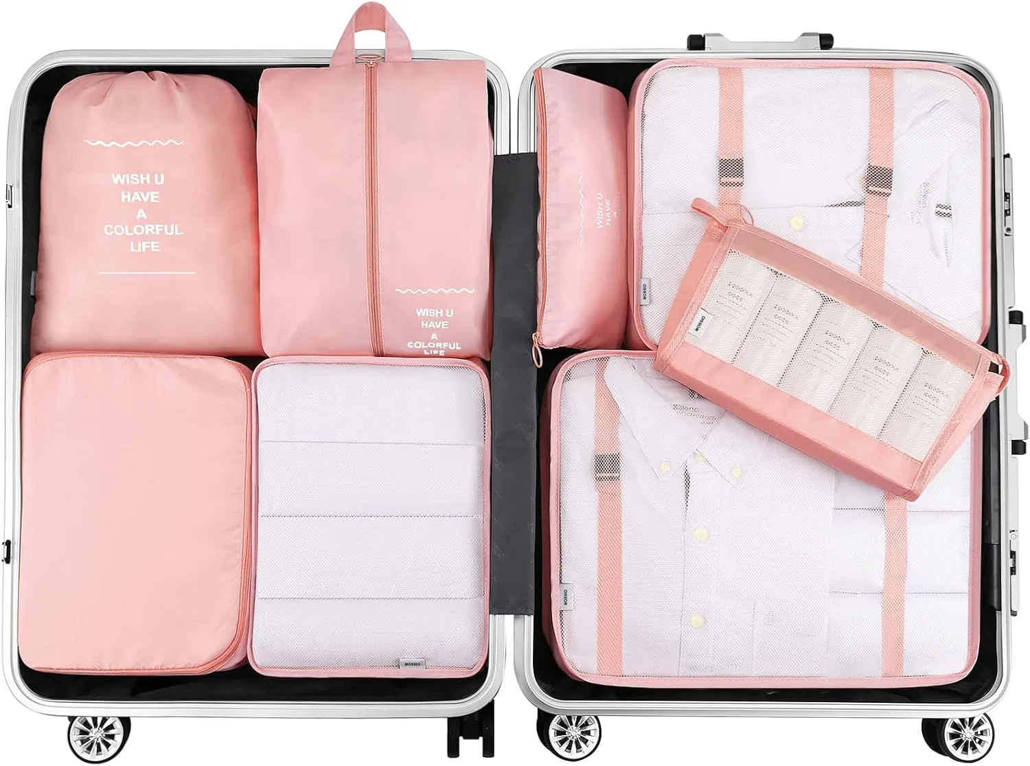Mossio 8 Set Packing Cubes with Shoe Bag - Travel Luggage Organizer for Suitcase Clothes Storage Bag